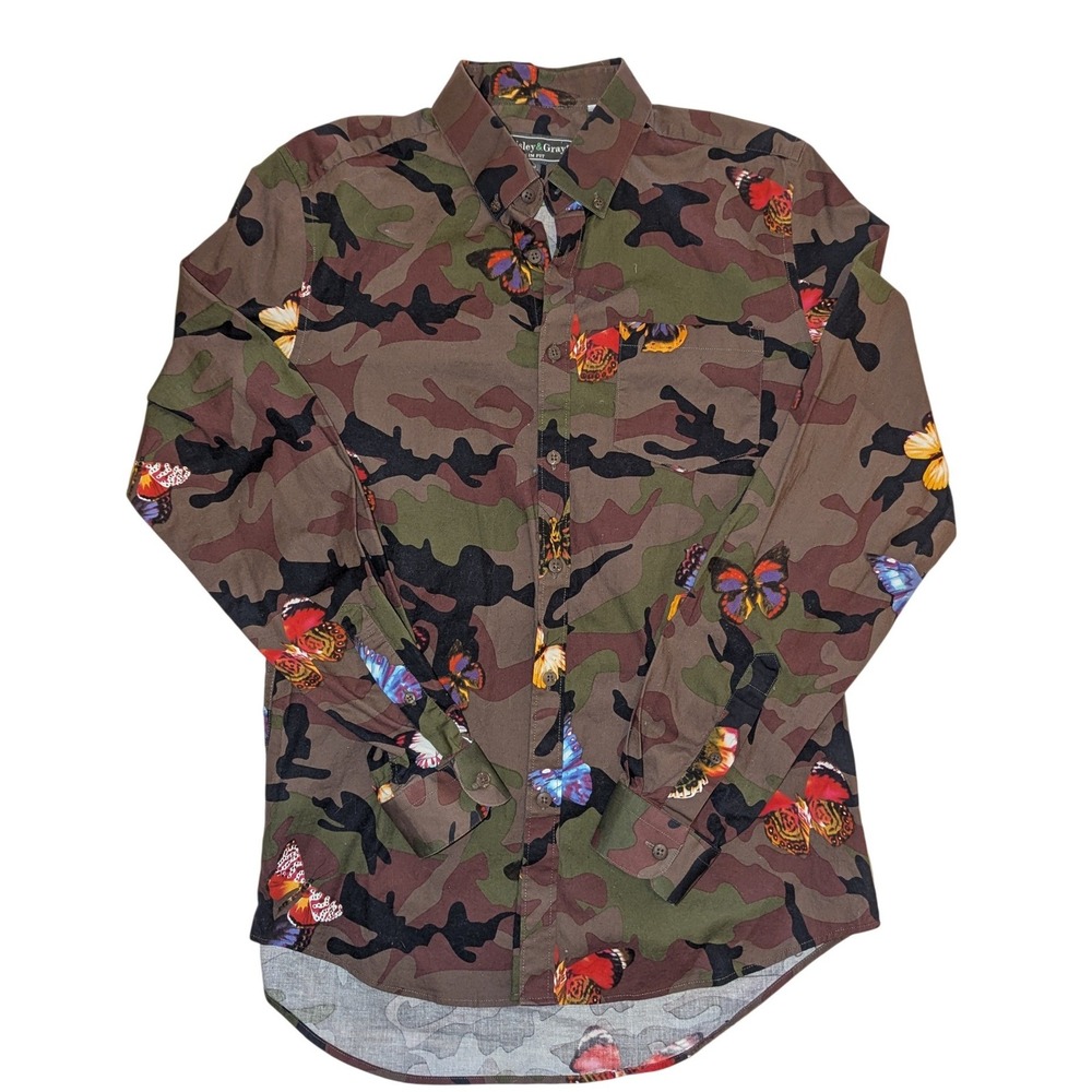 Paisley & Gray Camouflage Butterfly Print Slim Fit Button Down Shirt‎ Men's M